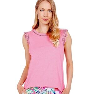 NEW LILLY PULITZER Agee Tank Top Eyelet Ladder Lace Detail Hot Pink Size Large